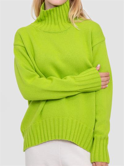 Свитер с воротником из смесовой орановой шерсти и хлопчатобумажной ткани. KZK8552FISTIK YESILİ