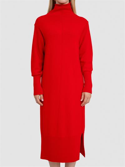 Платье со средним воротником из смесовой органической шерсти и шерсти ELB7092KIRMIZI