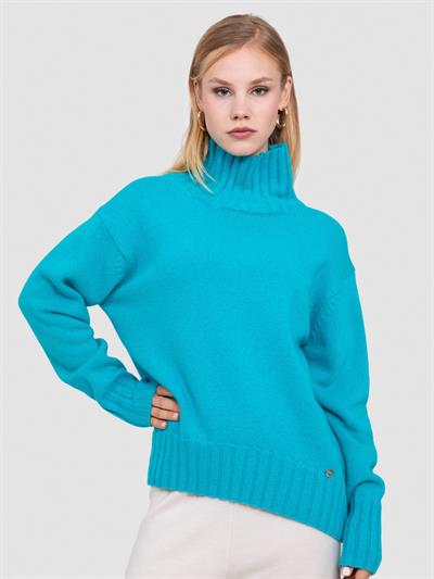 Свитер с воротником из смесовой орановой шерсти и хлопчатобумажной ткани. KZK8552TURKUAZ