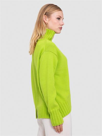 Свитер с воротником из смесовой орановой шерсти и хлопчатобумажной ткани. KZK8552FISTIK YESILİ