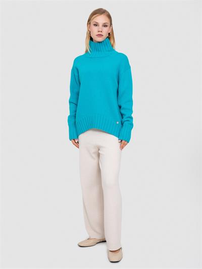 Свитер с воротником из смесовой орановой шерсти и хлопчатобумажной ткани. KZK8552TURKUAZ
