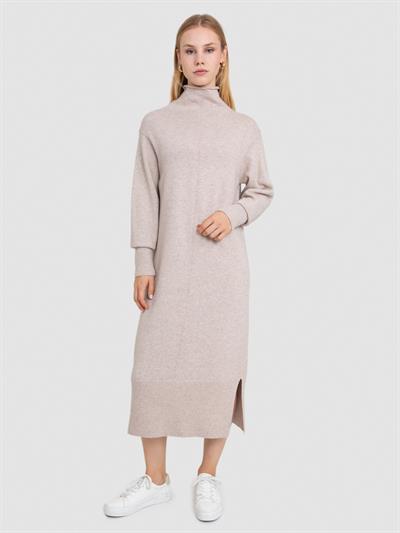 Платье со средним воротником из смесовой органической шерсти и шерсти ELB7092BEJ