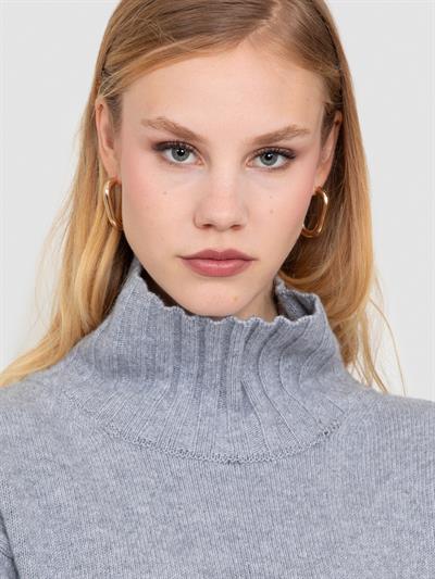 Свитер с воротником из смесовой орановой шерсти и хлопчатобумажной ткани. KZK8552GRI