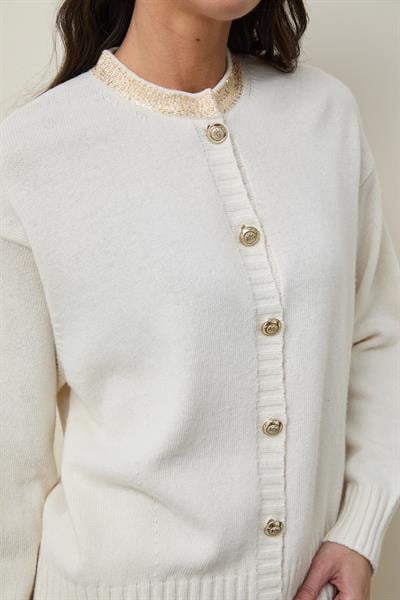 Кардиган из органической шерсти и хлопковой смеси с воротниковой деталью HRK12938KEMİK