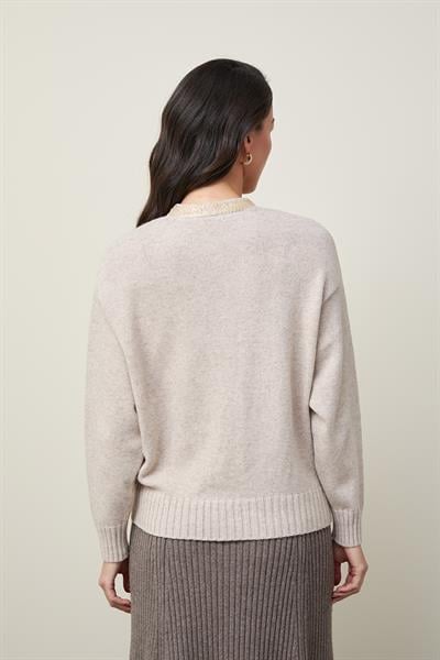 Кардиган из органической шерсти и хлопковой смеси с воротниковой деталью HRK12938BEJ