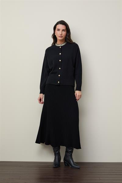 Кардиган из органической шерсти и хлопковой смеси с воротниковой деталью HRK12938SİYAH