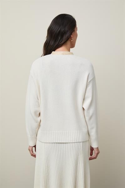 Кардиган из органической шерсти и хлопковой смеси с воротниковой деталью HRK12938KEMİK