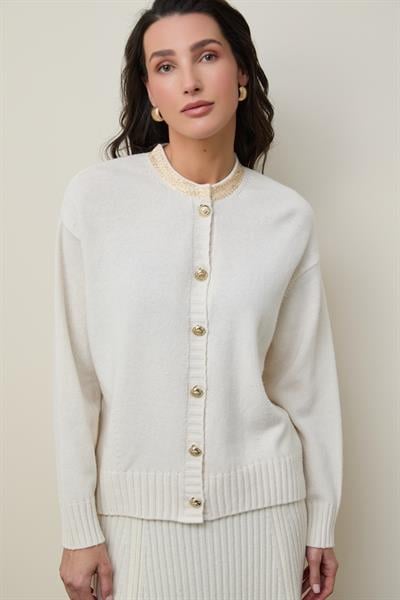 Кардиган из органической шерсти и хлопковой смеси с воротниковой деталью HRK12938KEMİK