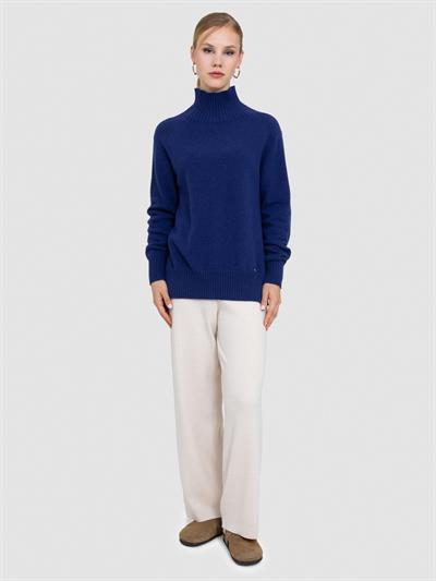 Свитер с воротником из смесовой орановой шерсти и хлопчатобумажной ткани. KZK8664LACIVERT