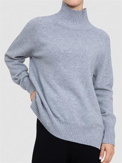 Свитер с воротником из смесовой орановой шерсти и хлопчатобумажной ткани. KZK8664GRI