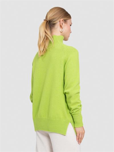 Свитер с воротником из смесовой орановой шерсти и хлопчатобумажной ткани. KZK8664FISTIK YESILİ