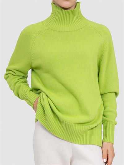 Свитер с воротником из смесовой орановой шерсти и хлопчатобумажной ткани. KZK8664FISTIK YESILİ
