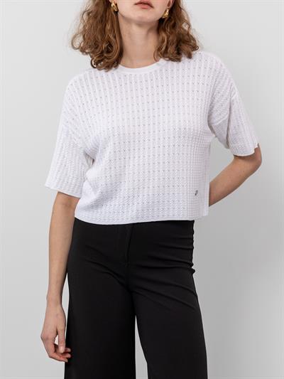 Вязаный свитер с круглым вырезом KZK9142BEYAZ