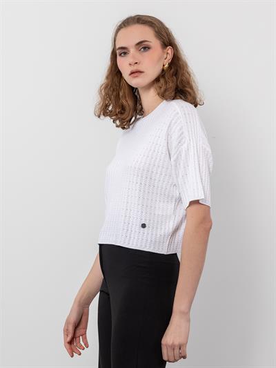 Вязаный свитер с круглым вырезом KZK9142BEYAZ