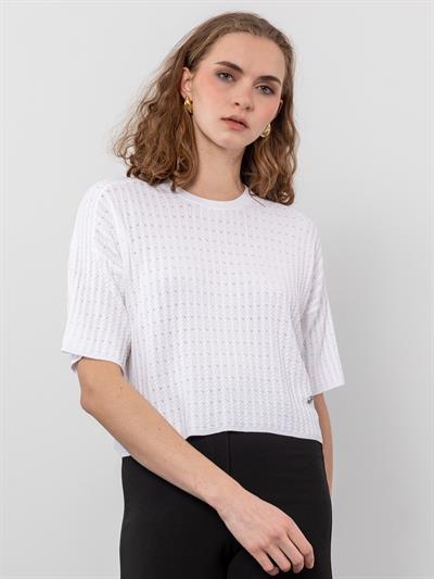 Вязаный свитер с круглым вырезом KZK9142BEYAZ