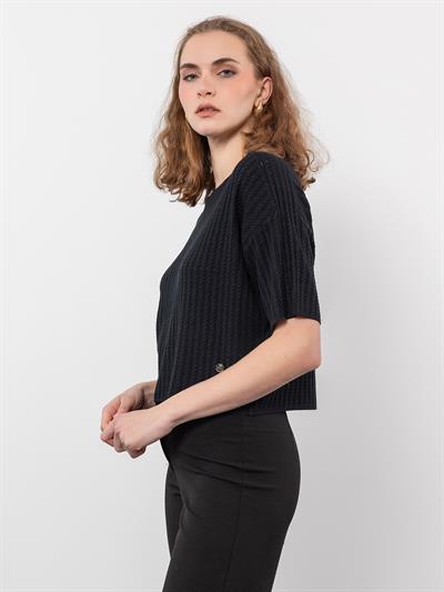 Вязаный свитер с круглым вырезом KZK9142SIYAH