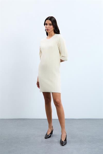 Платье С Пайетками И Вязаным Узором С Отделкой Пуговицами ELB10734 KEMİK