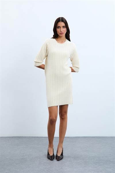 Платье С Пайетками И Вязаным Узором С Отделкой Пуговицами ELB10734 KEMİK