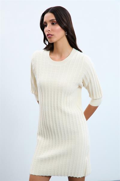 Платье С Пайетками И Вязаным Узором С Отделкой Пуговицами ELB10734 KEMİK