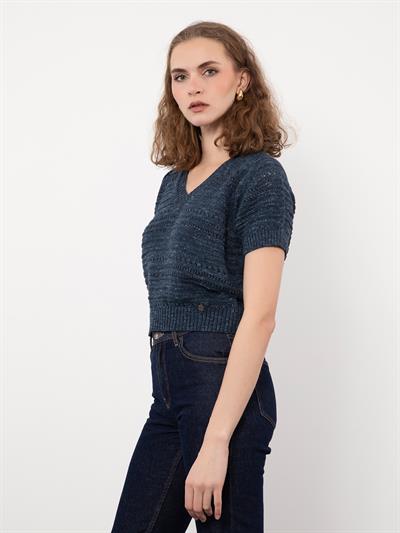 Вязаный свитер из смеси хлопка для игр KZK9816LACIVERT