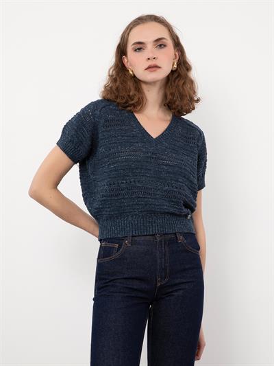 Вязаный свитер из смеси хлопка для игр KZK9816LACIVERT