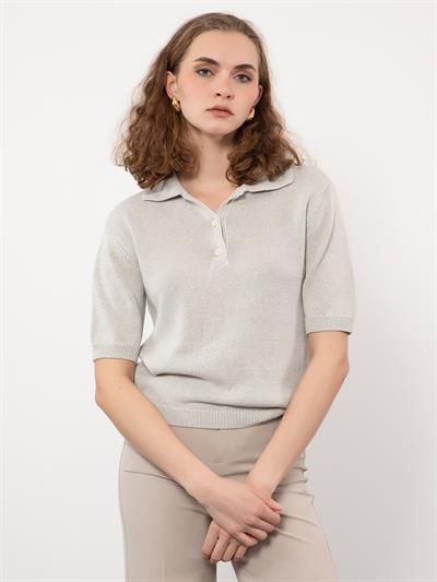 Свитер с пуговицами из смеси хлопка и льна KZK9728GRI