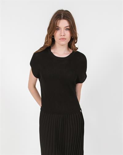 Плиссированное трикотажное платье ELB7796SİYAH