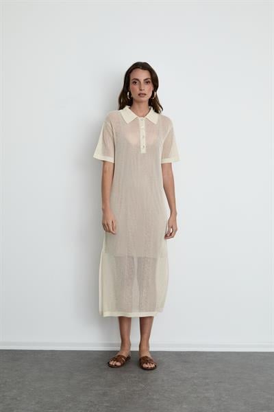 Polo Neck Open-Knit Sequin-Detail Midi Dress ELB14166KEMİK