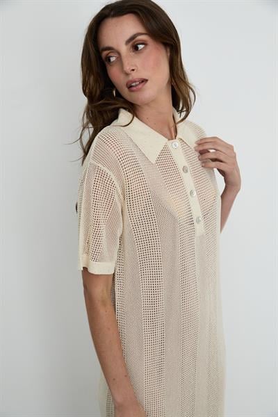 Polo Neck Open-Knit Sequin-Detail Midi Dress ELB14166KEMİK