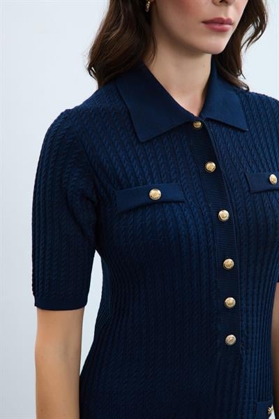 Платье с воротником-поло и пуговицами ELB9144LACİVERT