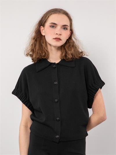 Кардиган с воротником-поло и пуговицами HRK9582SIYAH