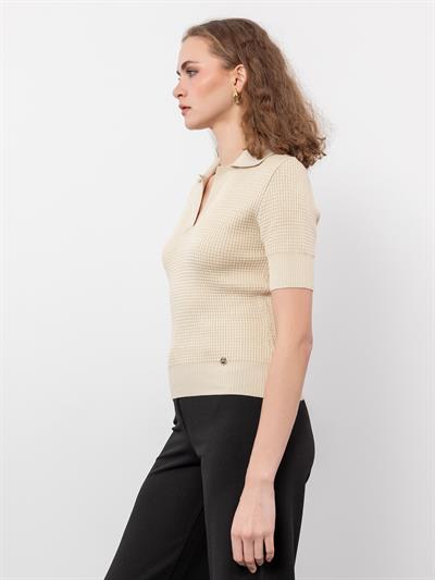 Свитер с воротником-поло и металлизированной веревкой KZK9294KEMIK