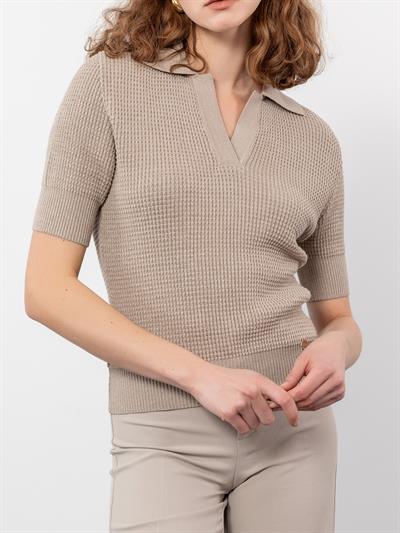 Свитер с воротником-поло и металлизированной веревкой KZK9294BEJ