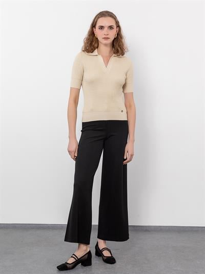 Свитер с воротником-поло и металлизированной веревкой KZK9294KEMIK