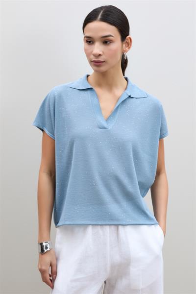 Вязанный свитер с пайетками и воротником-поло