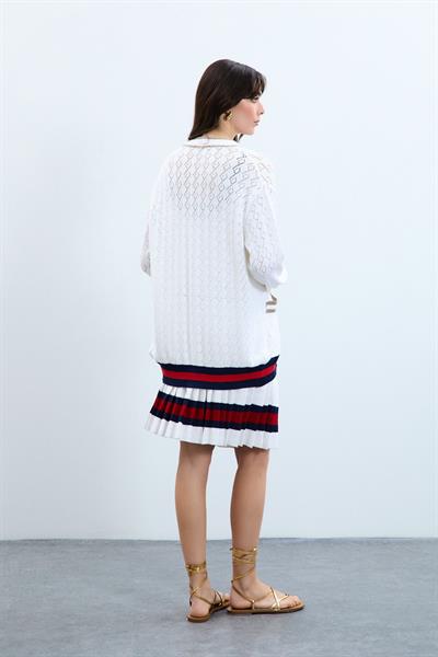 Кардиган на пуговицах с цветным градиентом и металлизированной веревкой HRK9646BEYAZ