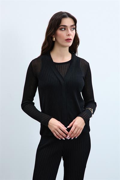 Прозрачный вязаный кардиган HRK10462SIYAH