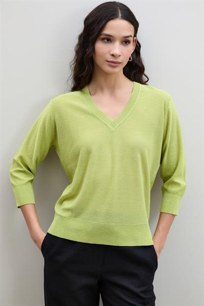 Свитер с V-образным вырезом и микро-пайетками