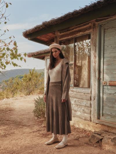 Плиссированная юбка из смеси шерсти и кашемира ETK8094VIZON