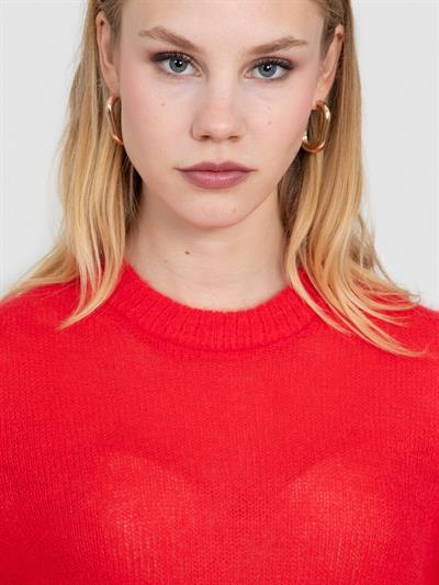 Полупрозрачный свитер с вырезом с надписью KZK8524KIRMIZI