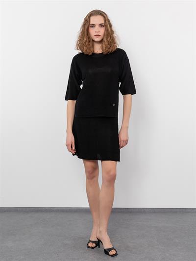 Трикотажная мини-юбка с высокой талией ETK8036SIYAH