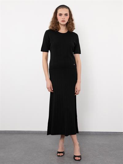 Юбка-миди с металлизированной пряжкой и высокой талией ETK9730SIYAH