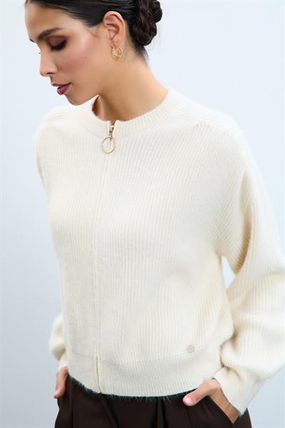 Кардиган с молнией и деталями из шерстяной смеси HRK10778KEMİK