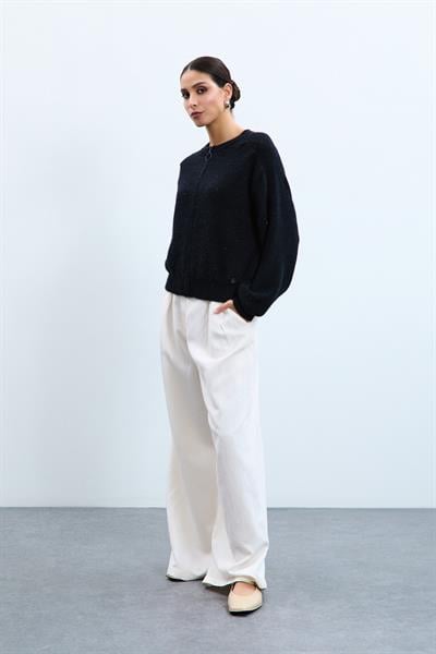 Кардиган с молнией и деталями из шерстяной смеси HRK10778SİYAH