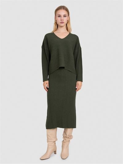 Трикотажная юбка из смесовой шерсти в рубчик ETK8270HAKI