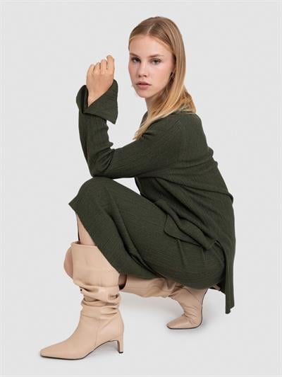 Кардиган из смесовой шерсти в рубчик HRK8270HAKI