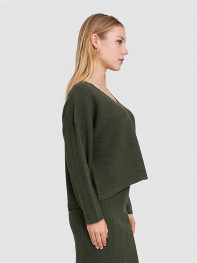 Свитер текстурированной вязки из смесовой шерсти KZK8272HAKI