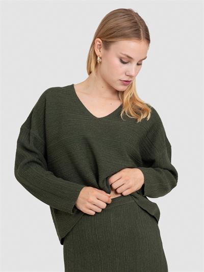 Свитер текстурированной вязки из смесовой шерсти KZK8272HAKI