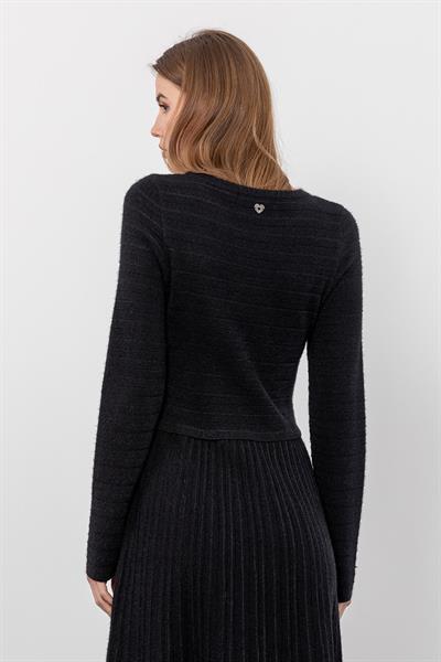 Платье миди с металлическими нитями и деталями из шерстяной пряжи ELB9788SİYAH