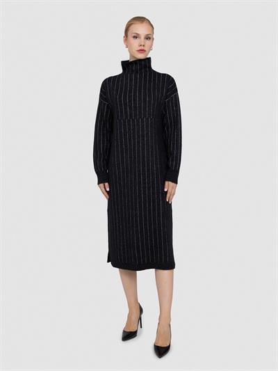 Платье из смесовой шерсти с матовым эффектом и металлизированной нитью ELB8354SIYAH